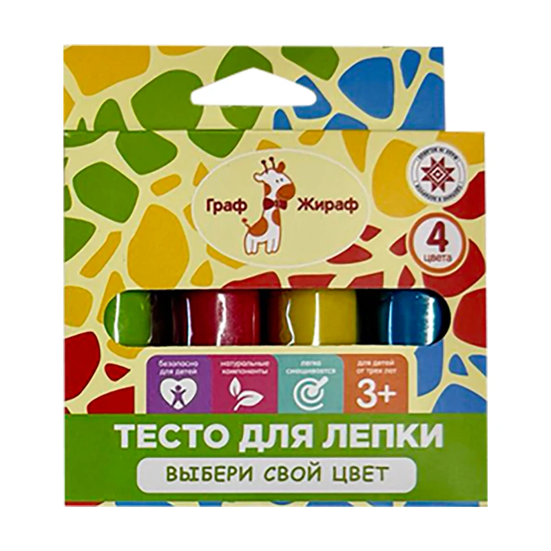 Тесто для лепки, Граф Жираф, 120 г, 4 цвета, в ассортименте