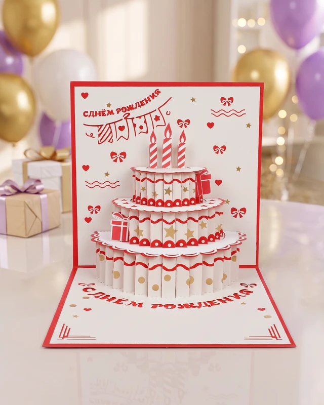 3D-открытка с музыкой, подсветкой и конвертом, PARTY, в ассортименте