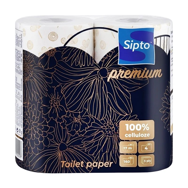 Бумага туалетная, Sipto Premium, 3 слоя, 4 рулона
