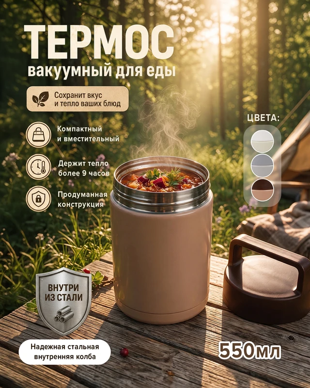 Термос вакуумный для еды, O'Kitchen, 550 мл, в ассортименте