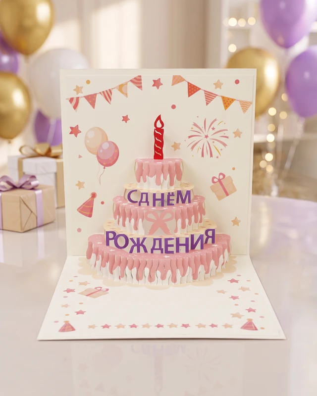 3D-открытка с музыкой, подсветкой и конвертом, PARTY, в ассортименте