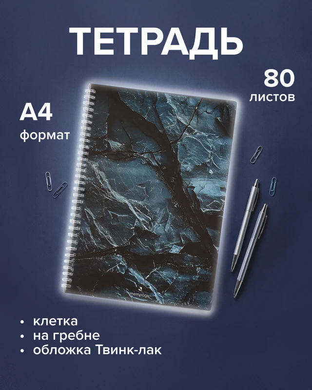 Тетрадь на пружине, А4, 80 л, в ассортименте