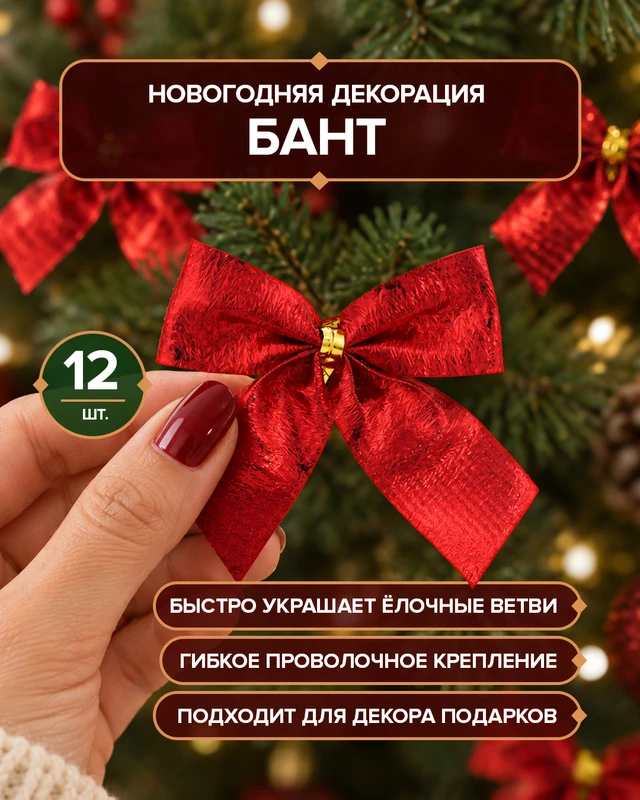 Новогодняя декорация "Бант", Снежное кружево, 12 шт., в ассортименте