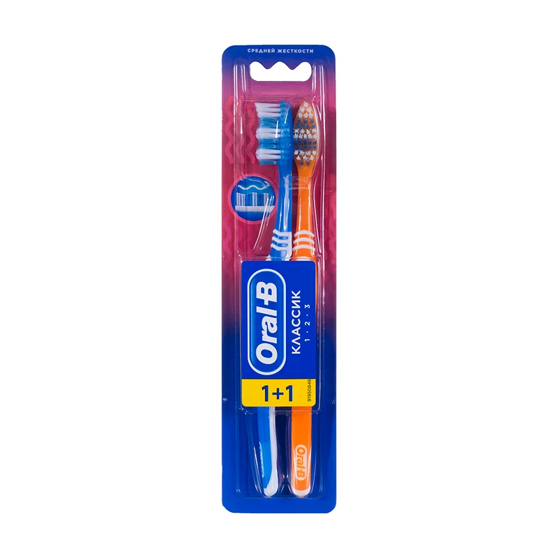 Зубная щётка "Классик", Oral-B, средней жёсткости, 2 шт., в ассортименте