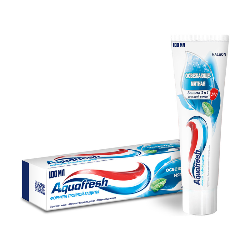 Зубная паста "Освежающая мята 3 в 1", Aquafresh, 100 мл