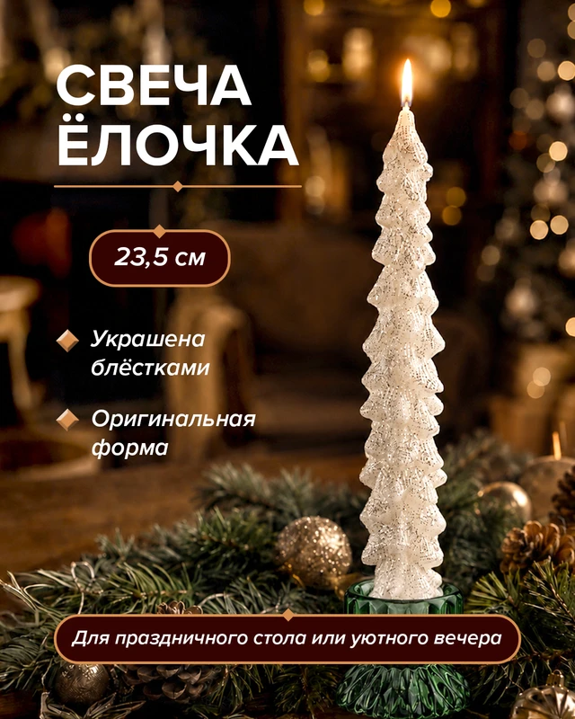 Свеча "Ёлочка", Снежное кружево, 23,5 см, в ассортименте