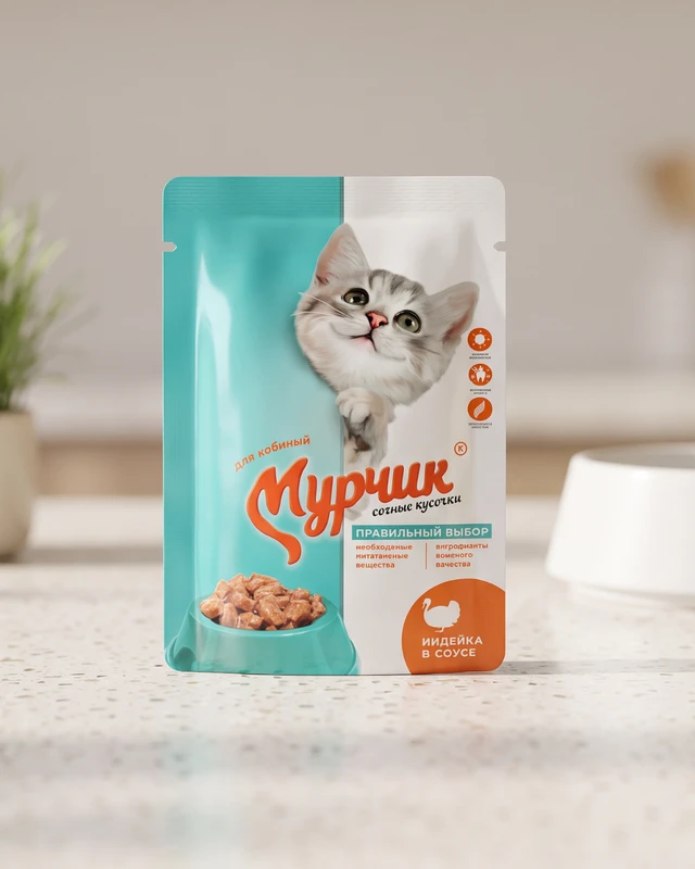 Корм для кошек, Мурчик, с индейкой в соусе, 75 г