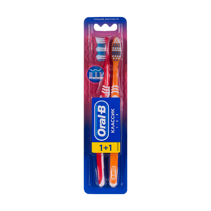 Зубная щётка "Классик", Oral-B, средней жёсткости, 2 шт., в ассортименте
