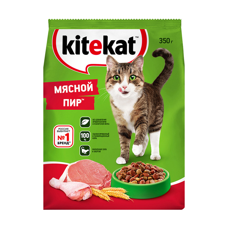 Корм для кошек "Мясной пир", Kitekat, сухой, 350 г
