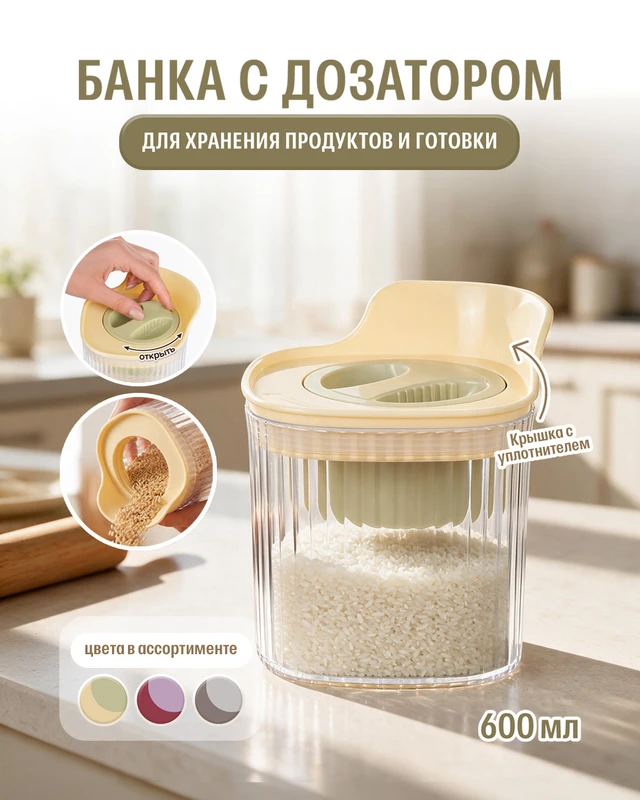 Банка с дозатором, O'Kitchen, 600 мл, в ассортименте