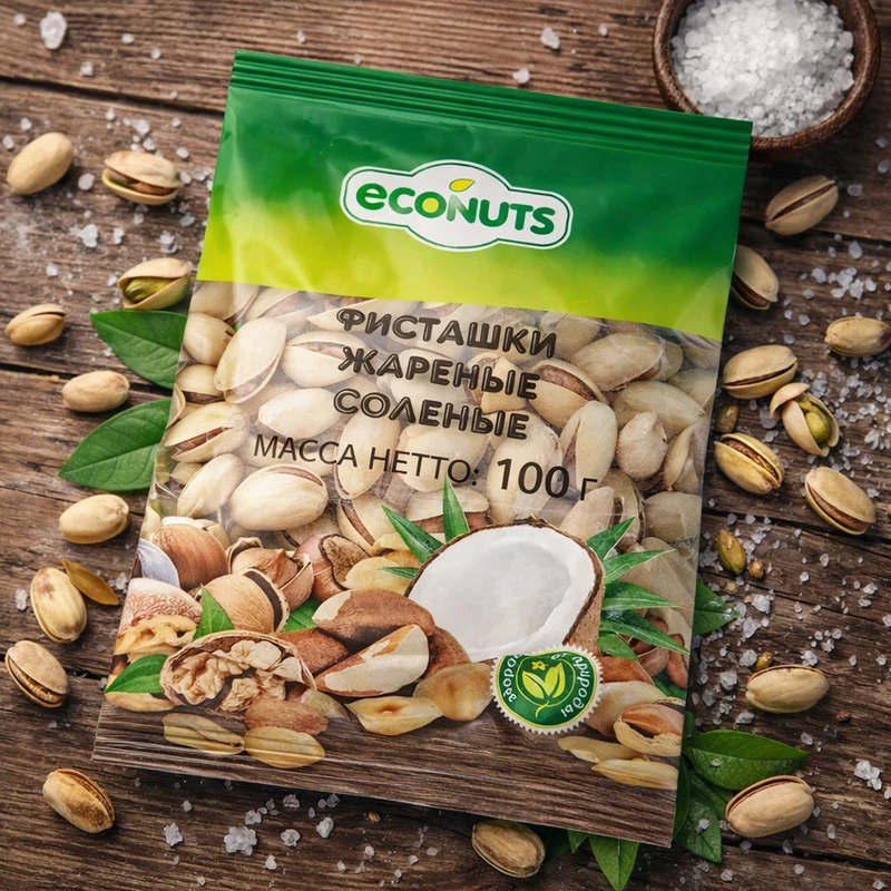 Фисташки, EcoNuts, жареные, солёные, 100 г