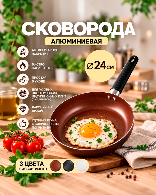 Сковорода, O'Kitchen, 24 см, в ассортименте