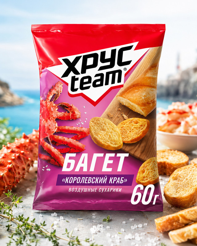 Сухарики "Багет", ХрусTeam, 60 г, в ассортименте