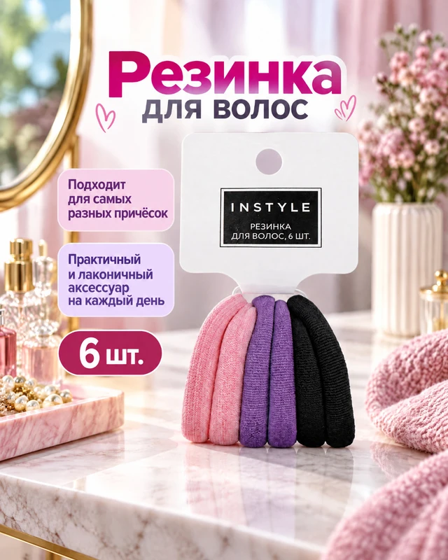 Резинка для волос, INSTYLE, 6 шт., в ассортименте