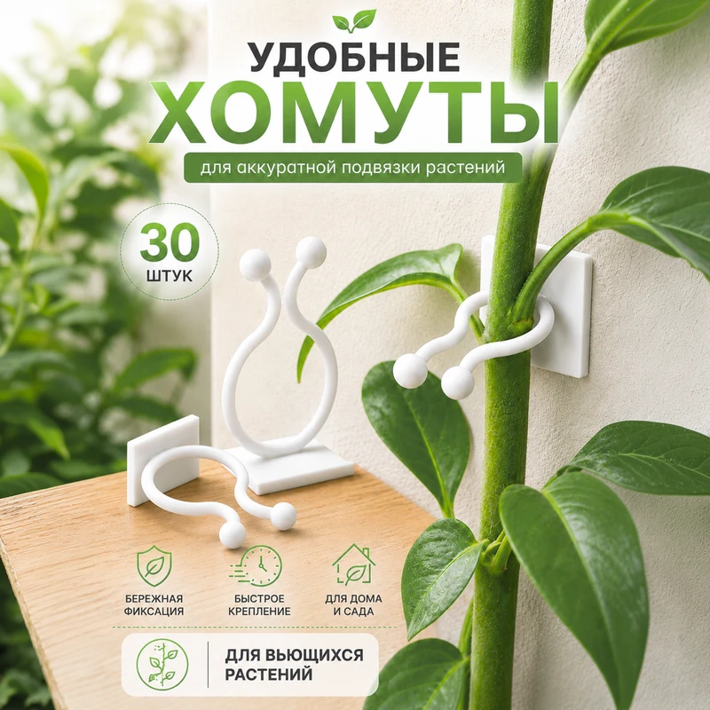 Хомуты для подвязки растений на двустороннем скотче, GreenArt, 30 шт., в ассортименте