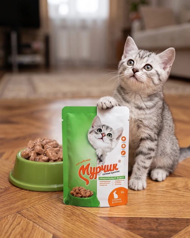 Корм для кошек, Мурчик, с кроликом в соусе, 75 г