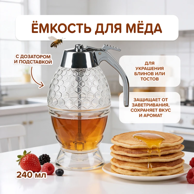 Ёмкость для мёда с дозатором и подставкой, O'Kitchen, 240 мл
