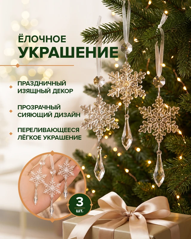 Украшение ёлочное, Снежное кружево, 3 шт., в ассортименте