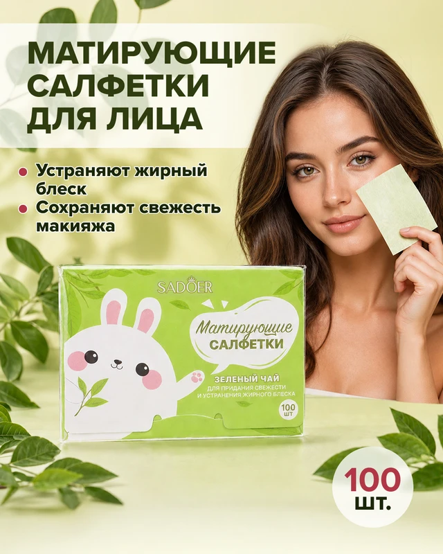 Матирующие салфетки для лица, SADOER, 100 шт., в ассортименте
