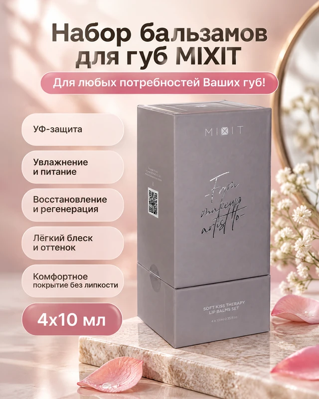 Набор бальзамов для губ "Soft kiss therapy", MIXIT, 4 шт.