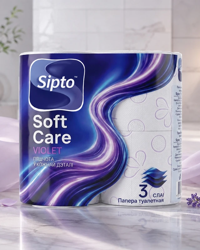 Туалетная бумага, Sipto Soft Care, 3 слоя, 4 рулона, в ассортименте