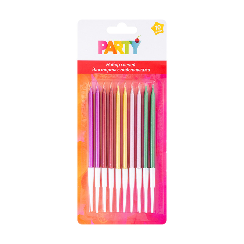 Набор свечей для торта, PARTY, 10 шт., в ассортименте