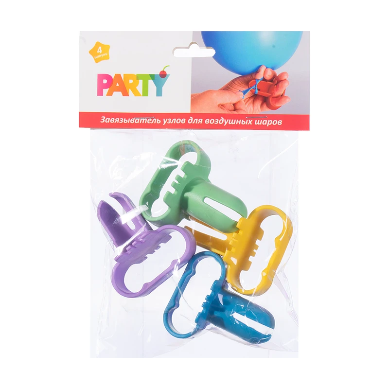 Завязыватель узлов для воздушных шаров, PARTY, 4 шт., в ассортименте