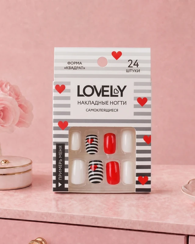 Набор накладных самоклеящихся ногтей, Lovely, 24 шт., в ассортименте