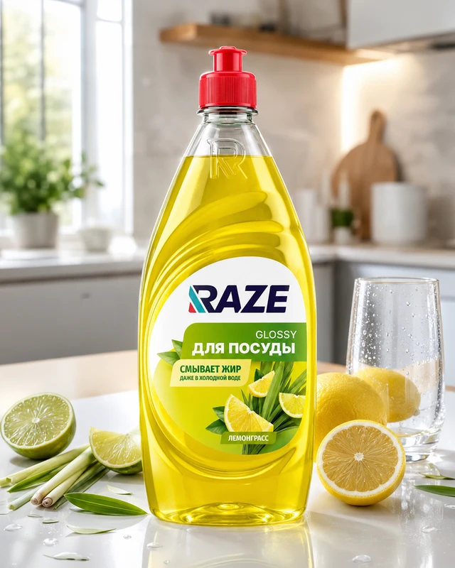 Средство для мытья посуды "Glossy", RAZE, 500 мл, в ассортименте