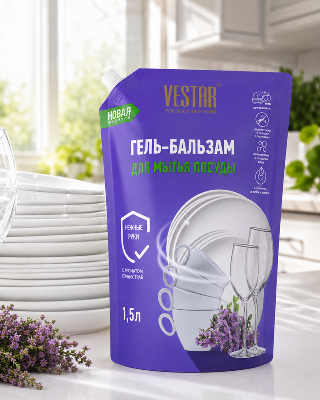 Гель-бальзам для мытья посуды, VESTAR, 1,5 л, в ассортименте