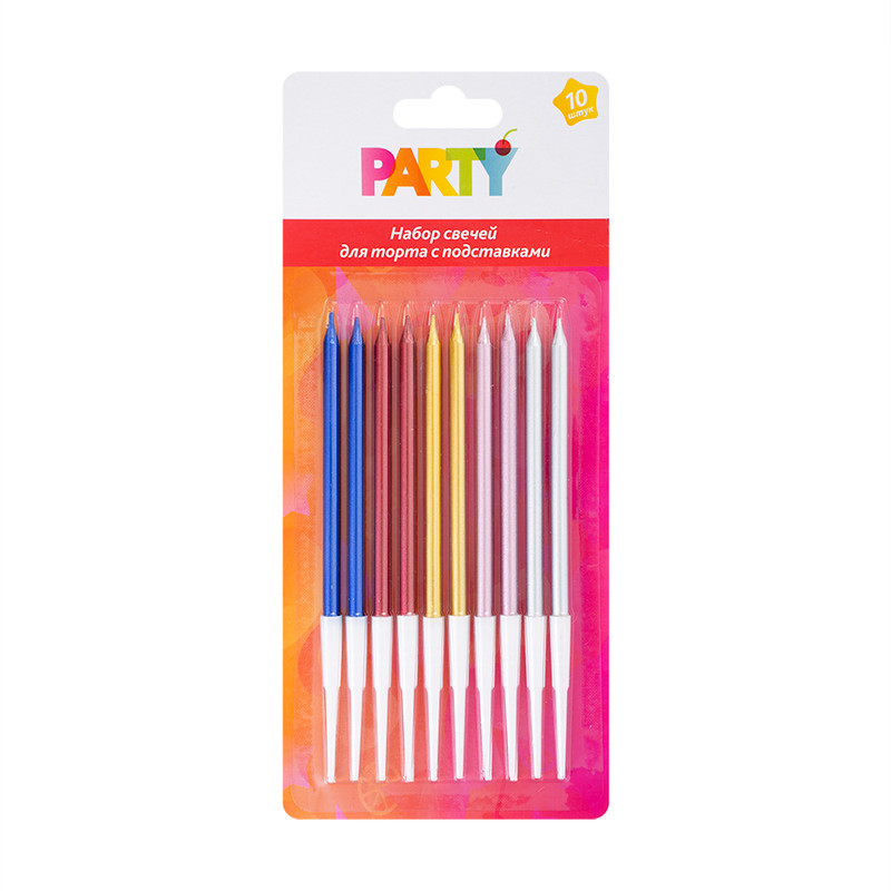 Набор свечей для торта, PARTY, 10 шт., в ассортименте