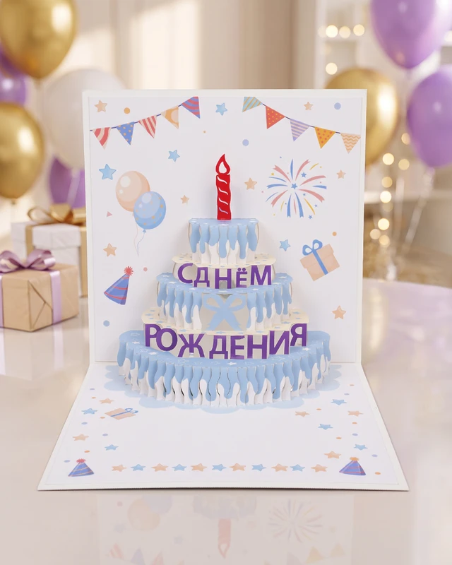 3D-открытка с музыкой, подсветкой и конвертом, PARTY, в ассортименте