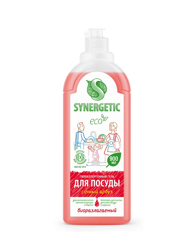 Гипоаллергенный гель для посуды, SYNERGETIC, 900 мл, в ассортименте