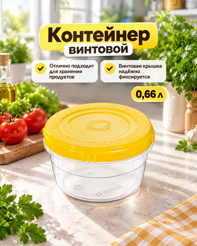 Контейнер винтовой, ARXИМЕD, 0,66 л, в ассортименте