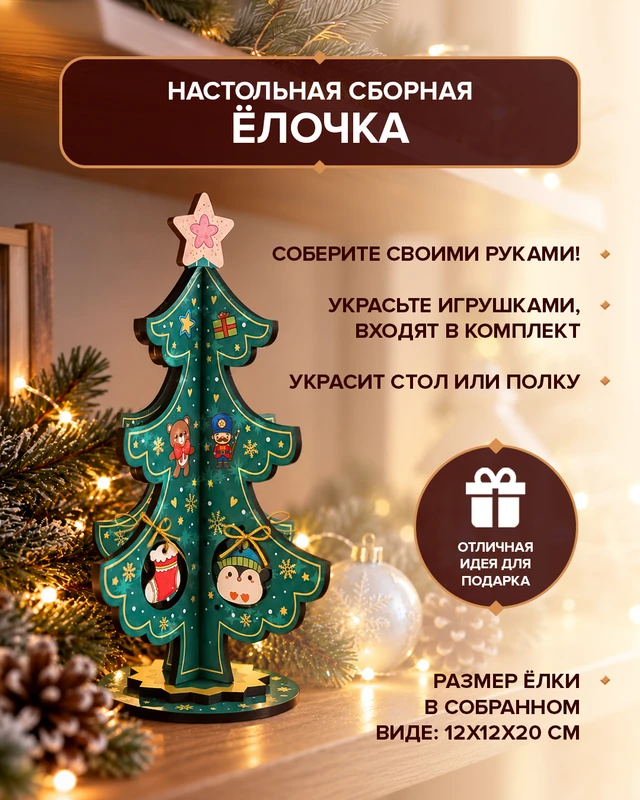 Ёлочка настольная сборная, PREZENT, в ассортименте