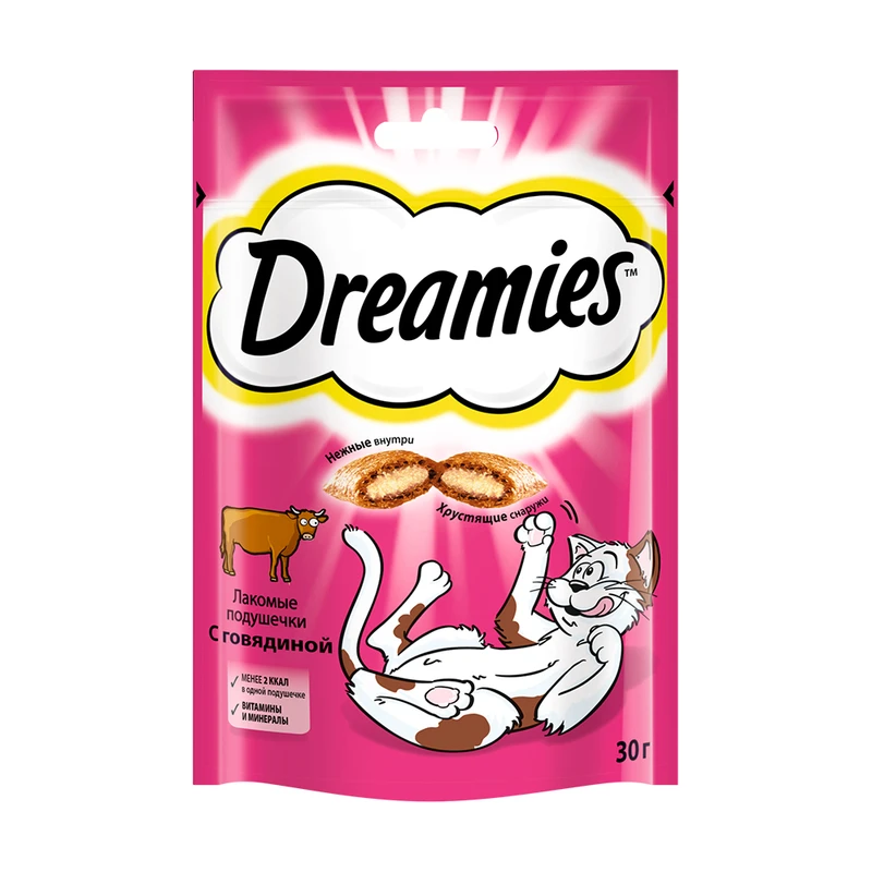 Лакомство, Dreamies, для взрослых кошек с говядиной, 30 г