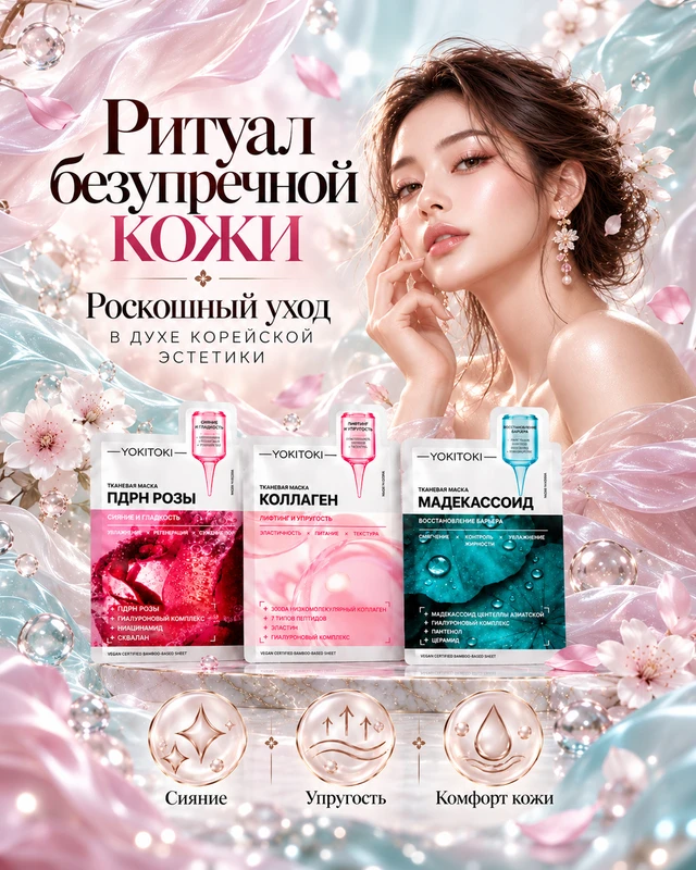 Маска для лица тканевая, YOKITOKI, в ассортименте
