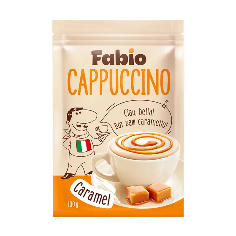 Напиток кофейный "Cappuccino", Fabio, растворимый, со вкусом карамели, 100 г