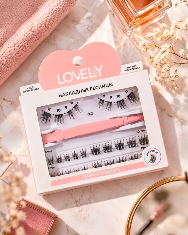 Накладные ресницы, LOVELY, 28 пучков + пинцет, в ассортименте
