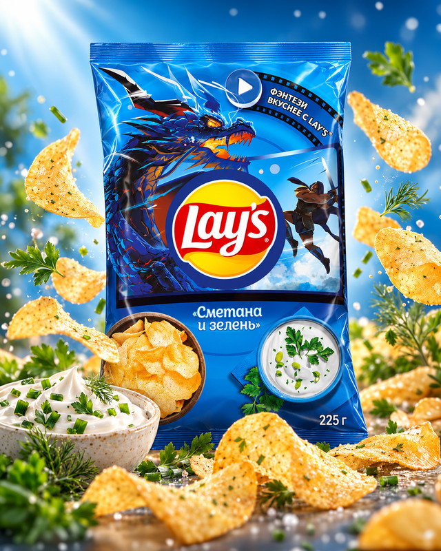 Чипсы картофельные "Сметана и зелень", Lay's, 225 г
