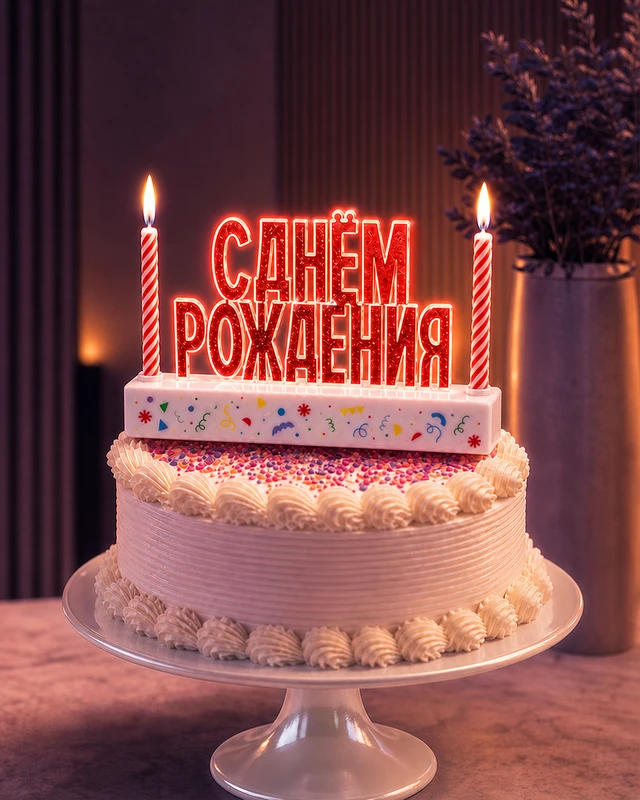 Декорация для торта с подсветкой и 2 свечами, PARTY, в ассортименте