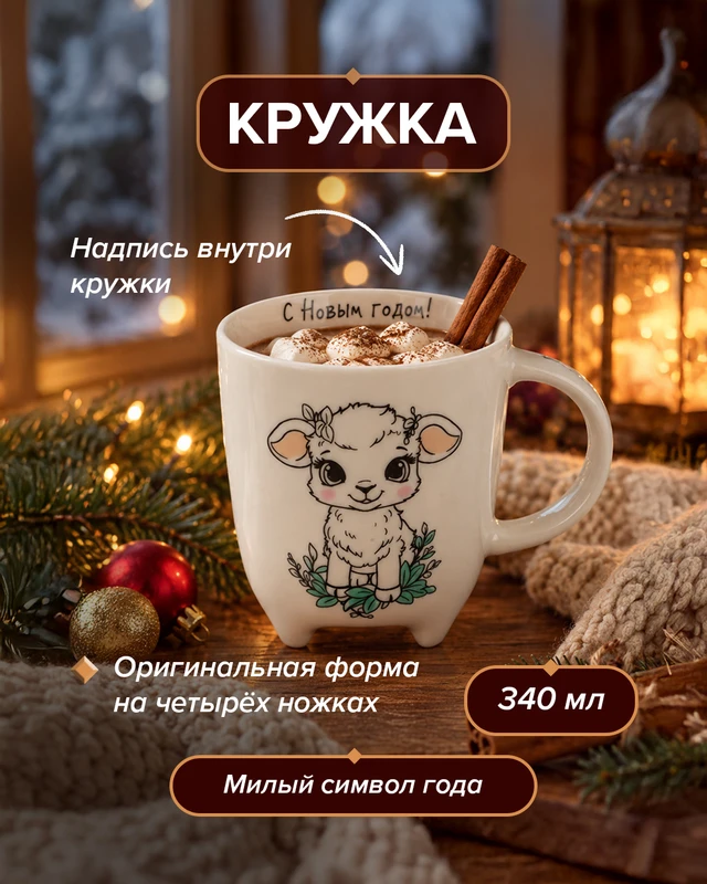 Кружка, Снежное кружево, 340 мл, в ассортименте