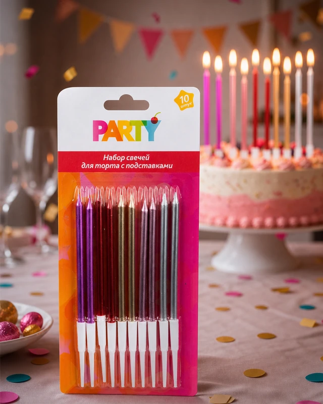 Набор свечей для торта, PARTY, 10 шт., в ассортименте