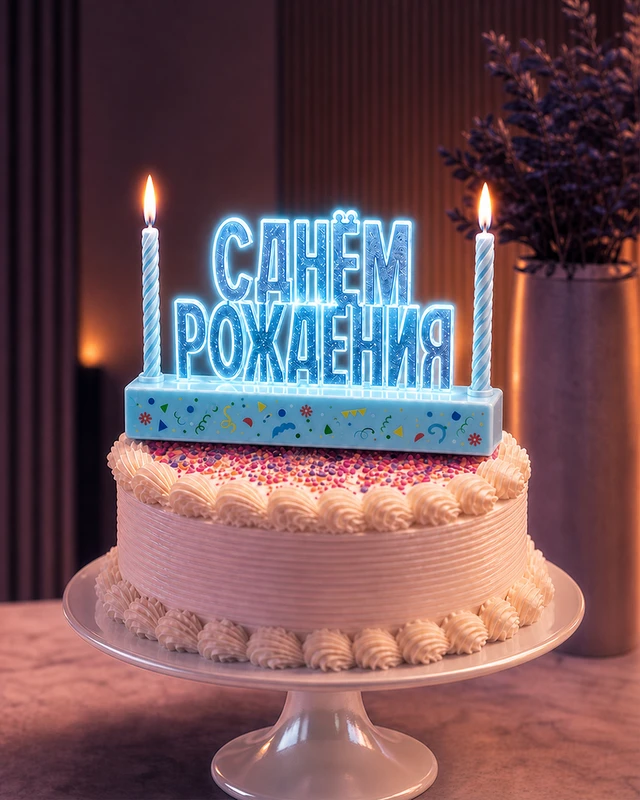 Декорация для торта с подсветкой и 2 свечами, PARTY, в ассортименте