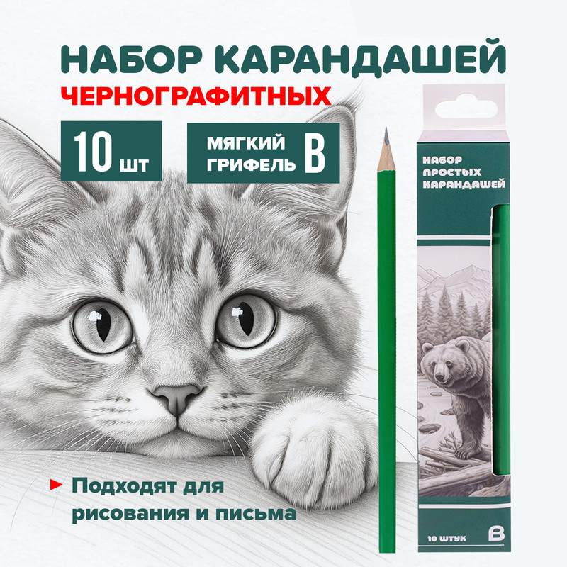 Набор простых карандашей, 10 шт., в ассортименте