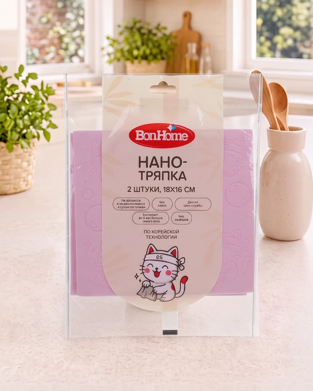 Нанотряпка, BonHome, 18х16 см, 2 шт., в ассортименте