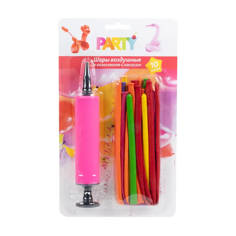 Шары воздушные с насосом, PARTY, 10 шт., в ассортименте
