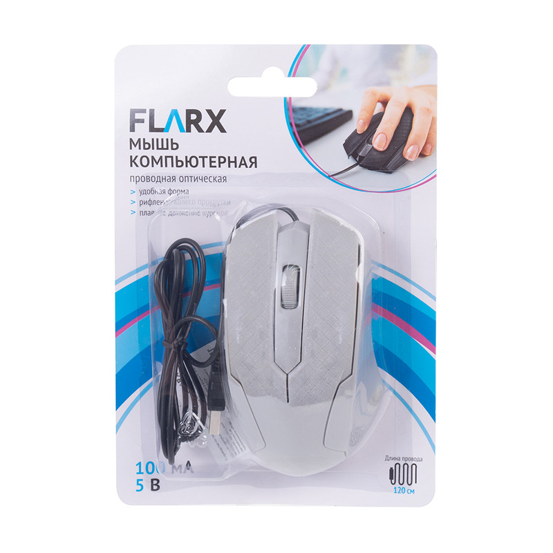 Мышь компьютерная проводная оптическая, FLARX, 120 см, в ассортименте