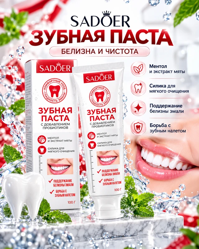 Зубная паста с добавлением пробиотиков, SADOER, 100 г, в ассортименте