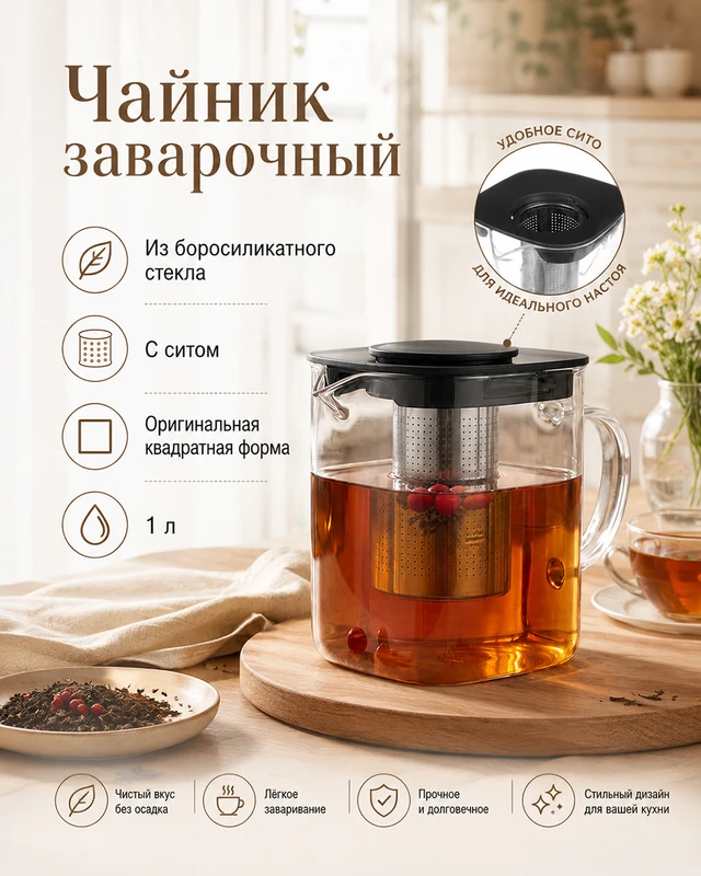 Чайник заварочный, O'Kitchen, 1 л, в ассортименте